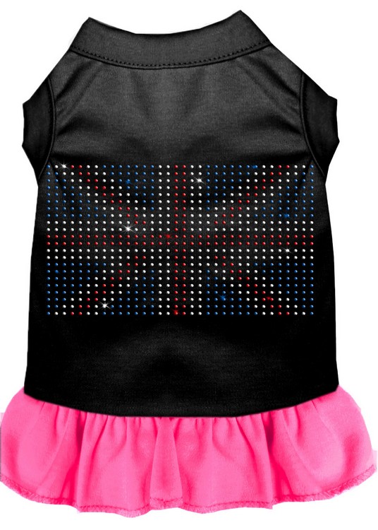 Rhinestone British Flag Dress Black with Bright Pink XL